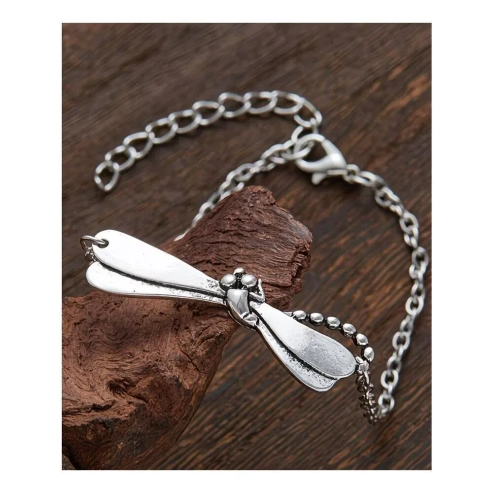 NWT Silver-Plate Dragonfly Bracelet-Anklet Chain Vintage Bohemian Nature Jewelry